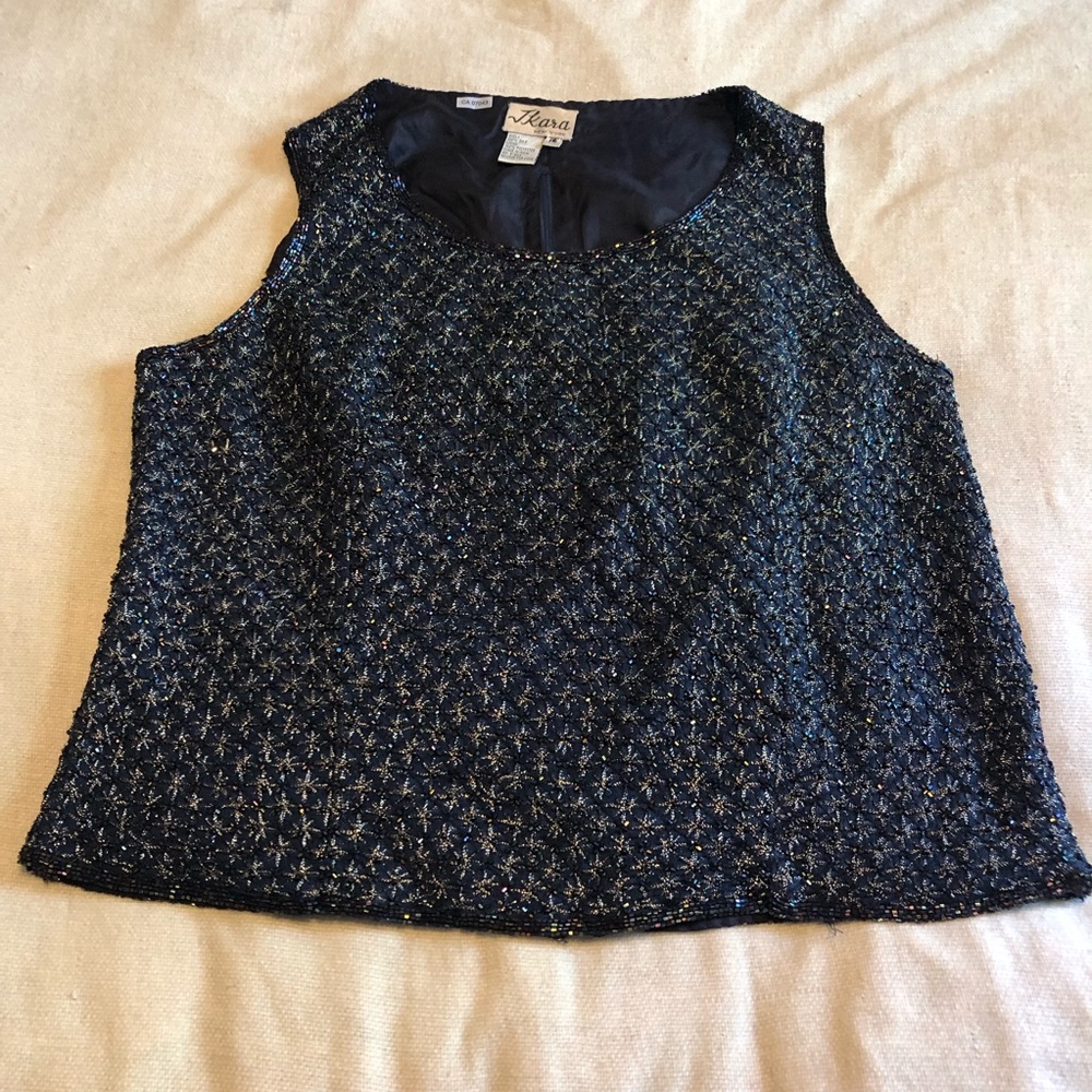J Kara vintage silk beaded shell top size 16